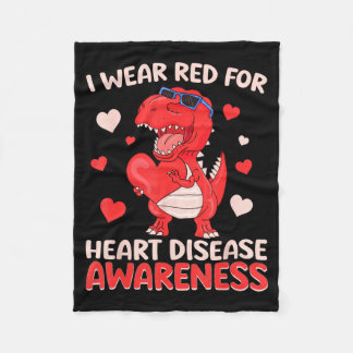 I Wear Red For Heart Disease Awareness T Rex Dinos Fleecefilt