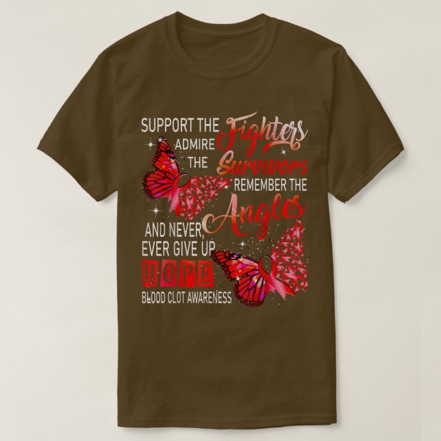 I Wear Red Ribbon Butterflies Blood Clot Awareness T Shirt (Design framsida)