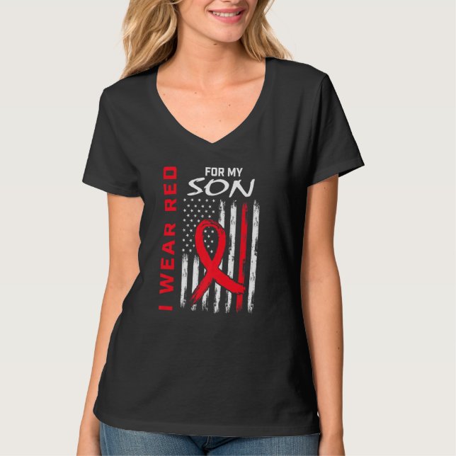 I Wear Red Son Heart Disease Awareness Flag Matchi T Shirt (Framsida)