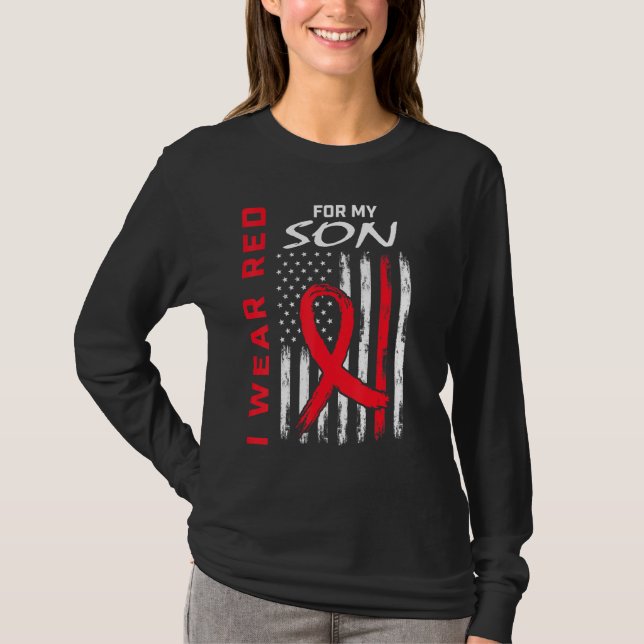 I Wear Red Son Heart Disease Awareness Flag Matchi T Shirt (Framsida)
