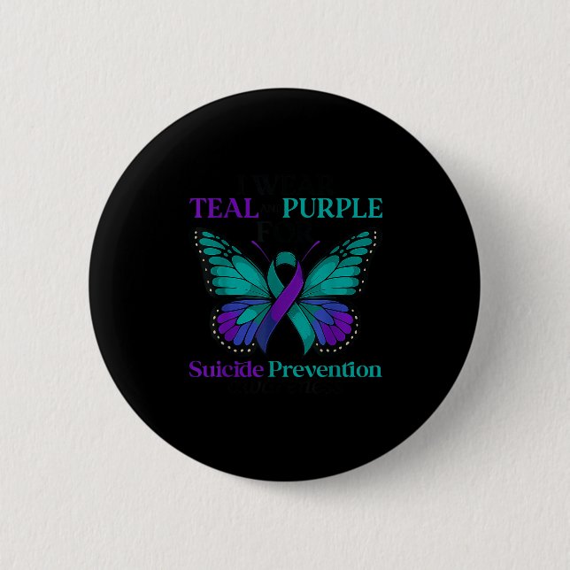 I Wear Teal &amp; Purple Butterfly Suicide Prevent Knapp (Framsida)