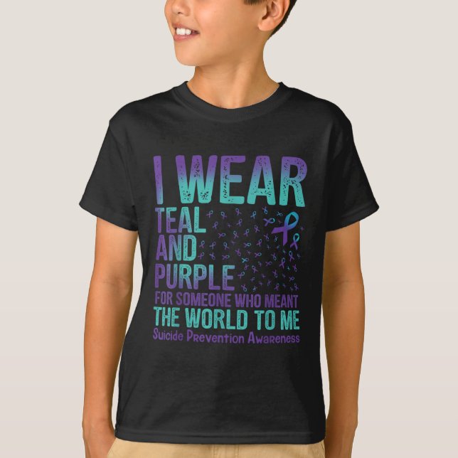 I Wear Teal &amp; Purple For Suicide Prevention Aw T Shirt (Framsida)