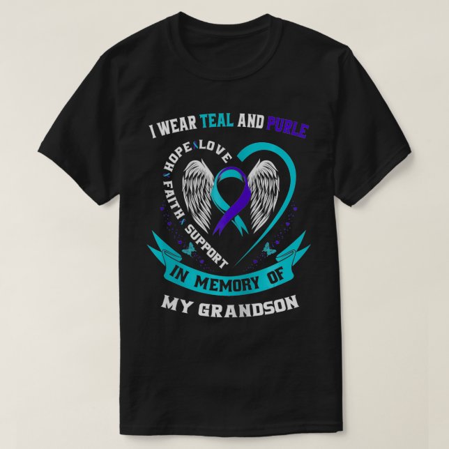 I Wear Teal and Purple For My Grandson Suicide Awa T Shirt (Design framsida)