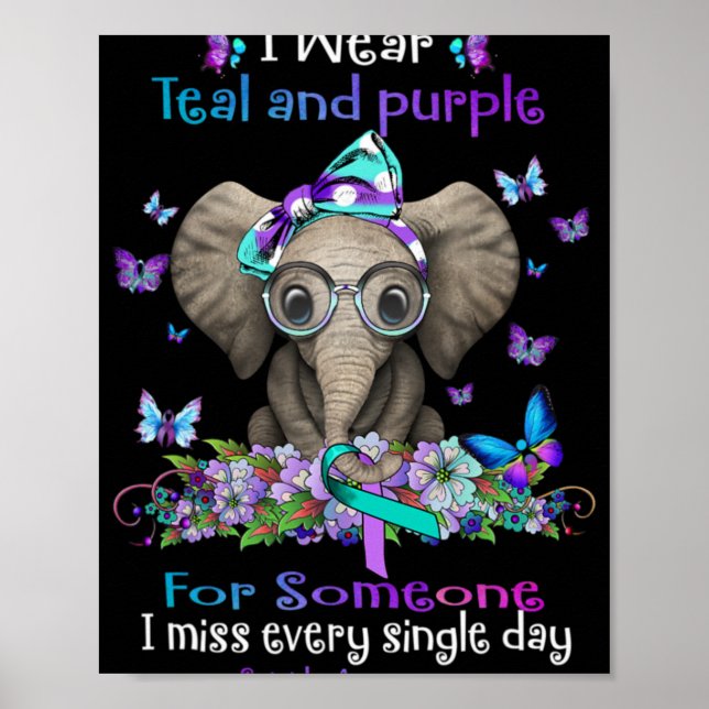 I Wear Teal And Purple Suicide Awareness Elephant  Poster (Framsidan)
