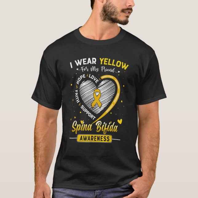 I Wear Yellow For My Friend Spina Bifida Awareness T Shirt (Framsida)