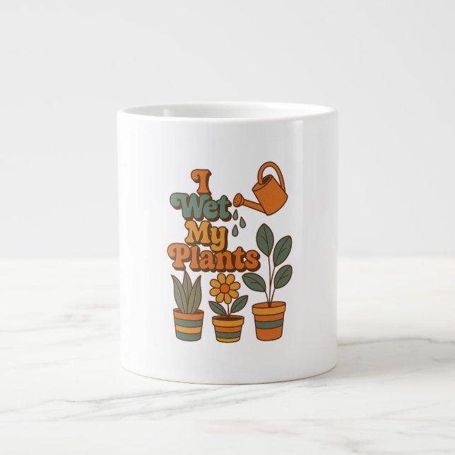 I Wet My Plants – Retro 70s Stripes Jumbo Mugg (Framsidan)