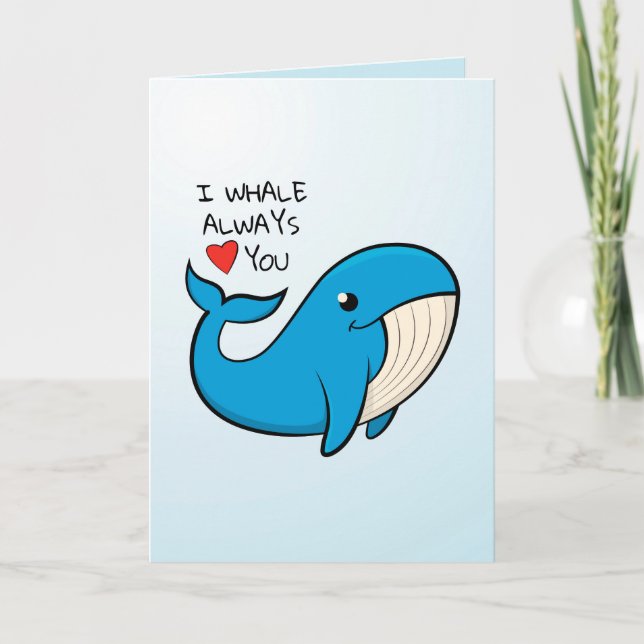 "I whale love you" Vrolijke blauwe walvis. Tack Kort (Framsida)