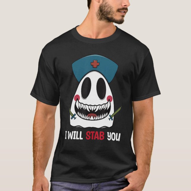 I Will Stab You Nurse Ghost Nurse Spooky Halloween T Shirt (Framsida)