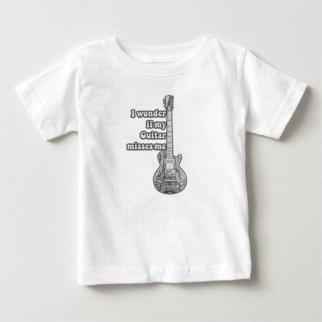 I wonder if my guitar misses me. Black and white T Shirt (Framsida)