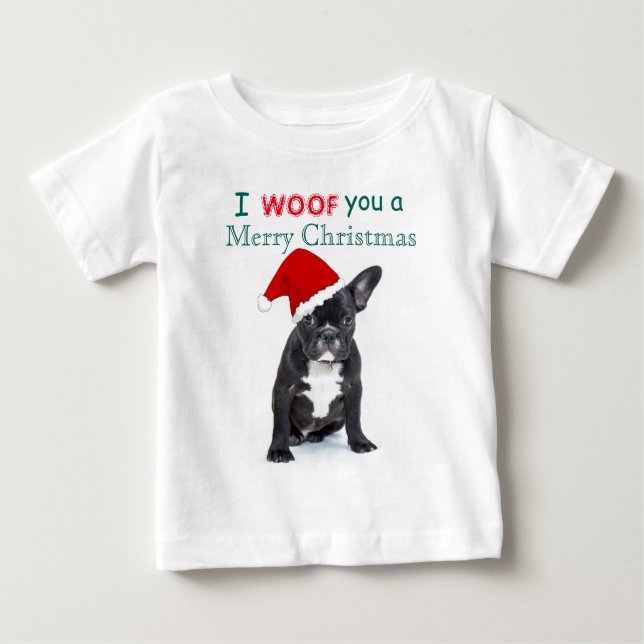 "I Woof You a God jul" Bulldog Puppy T Shirt (Framsida)