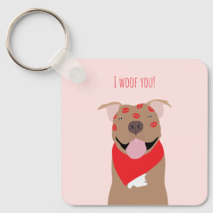 I Woof You American Bulldog Kiss Marks Nyckelring