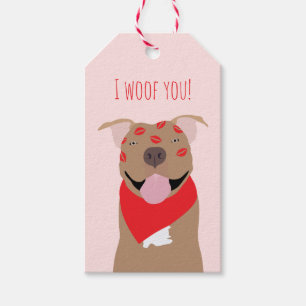 I Woof You American Bulldog Kiss Marks Presentetikett