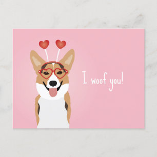 I Woof You Corgi Hund Valentines day Vykort