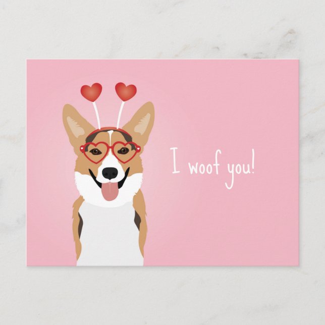 I Woof You Corgi Hund Valentines day Vykort (Framsida)