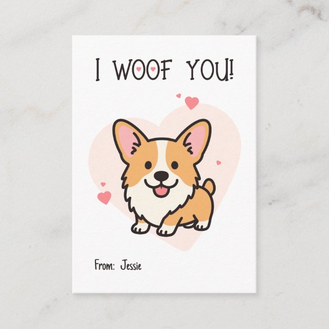 I Woof You Corgi Kids Valentine Anteckningskort (Framsida)