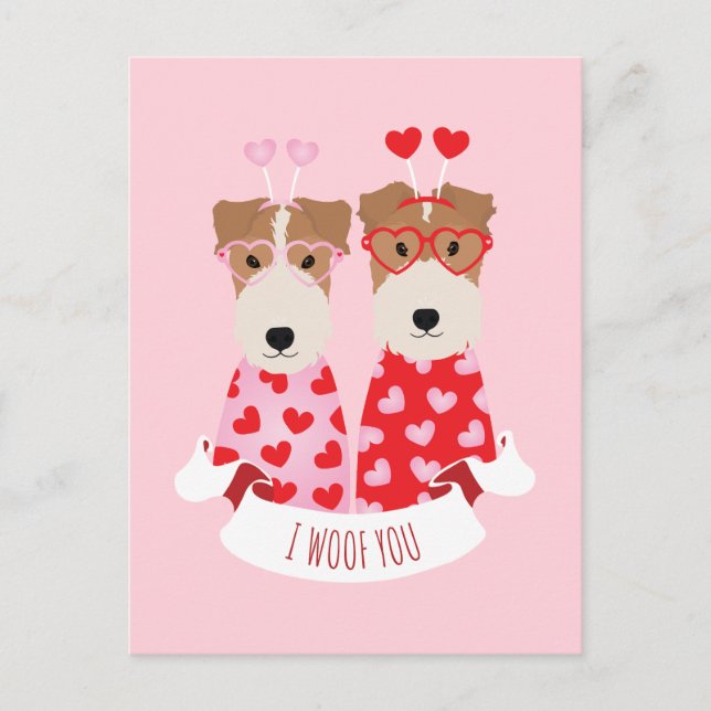 i Woof You Valentine Welsh Terrier Hundar Helg Vykort (Framsida)