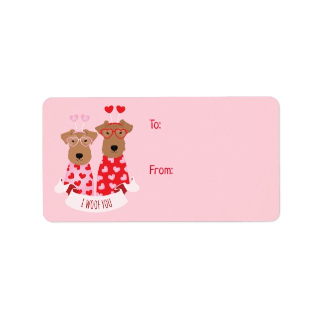 i Woof You Valentine Wire Fox Terrier Hundar Adressetikett (Framsidan)