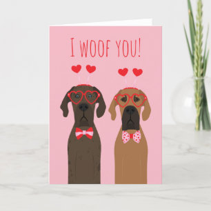 I Woof You Valentines day Great dane Hundar Helgkort