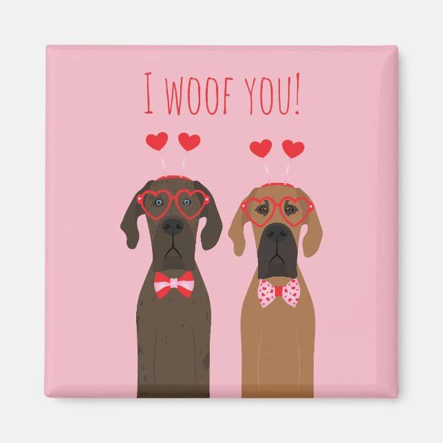 I Woof You Valentines day Great dane Hundar Magnet (Framsidan)
