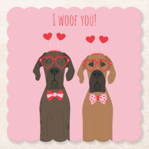 I Woof You Valentines day Great dane Hundar Underlägg Papper