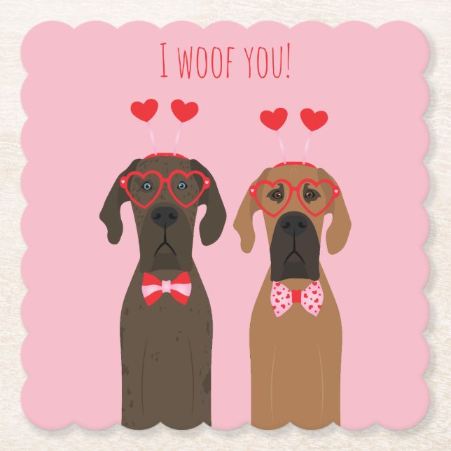 I Woof You Valentines day Great dane Hundar Underlägg Papper (Framsida)