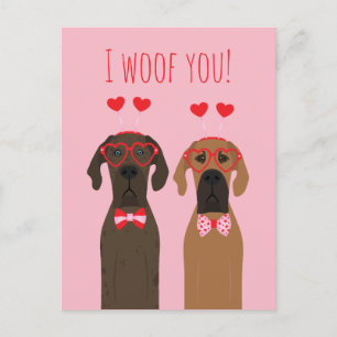I Woof You Valentines day Great dane Hundar Vykort