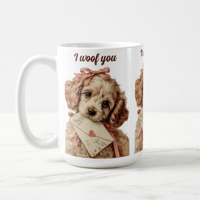 I woof you Vintage Pup Valentine's Day Kaffemugg (Vänster)