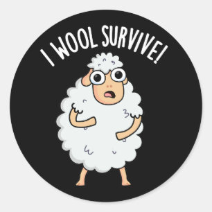 I Wool Överlever Funny Sheep Pun Mörk BG Runt Klistermärke