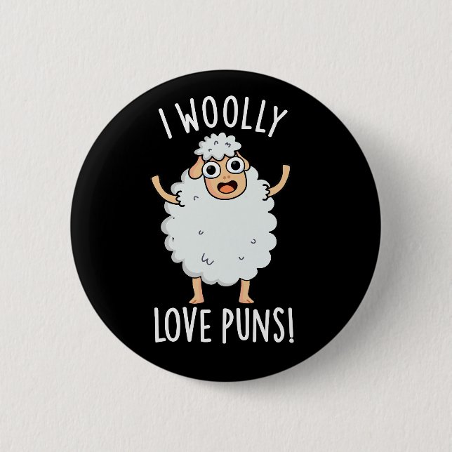 I Wooly Love Puns Funny Sheep Pun Dark BG Knapp (Framsida)