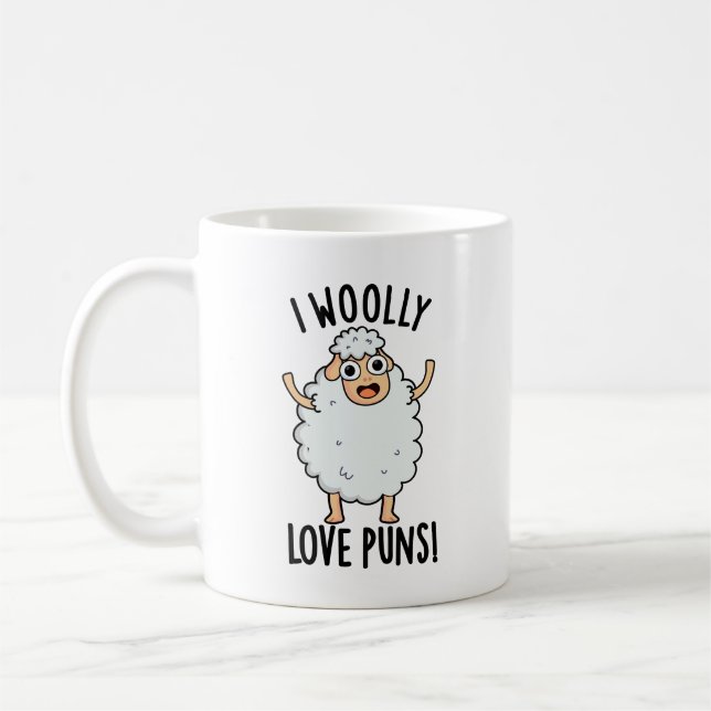 I Wooly Love Puns Funny Sheep Pun  Kaffemugg (Vänster)