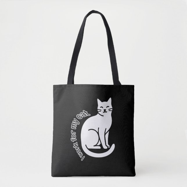 I Work for My Cat – Funny Cat Lover Quote Design Tygkasse (Framsida)