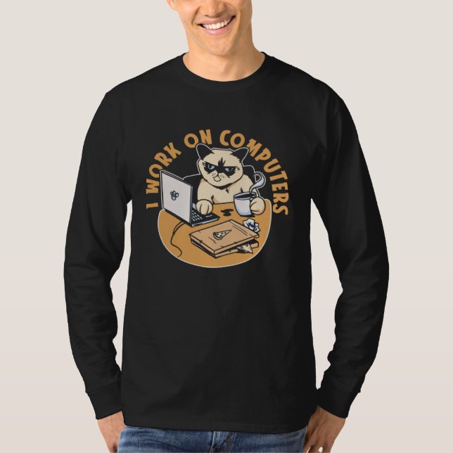 I Work On Computers Feline Coder  Software Cat Pro T Shirt (Framsida)