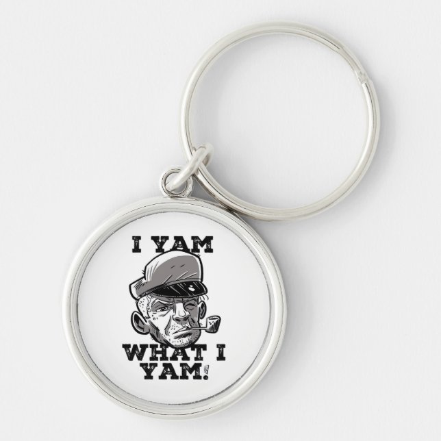 I Yam What I Yam Classic MemDesign Rund Silverfärgad Nyckelring (Framsidan)