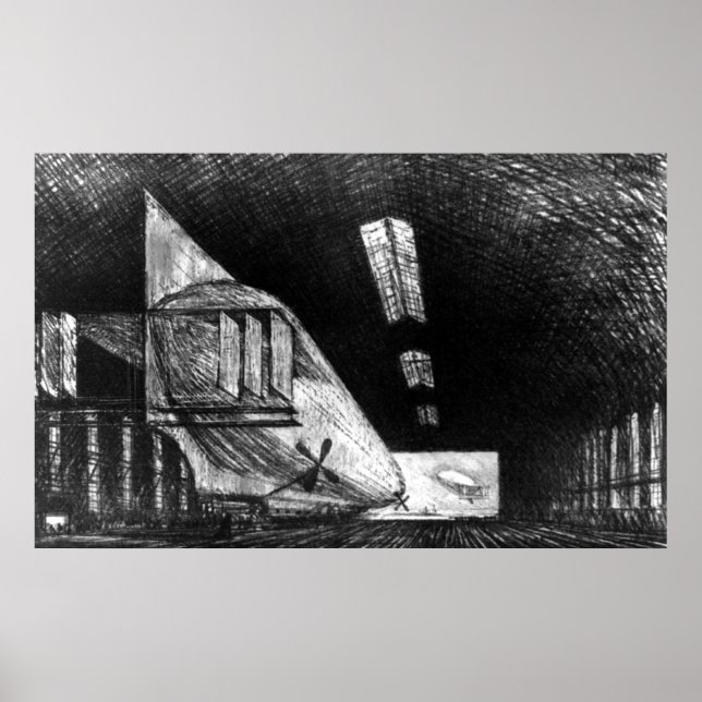 I Zeppelin Shed, Leipzig - Joseph Pennell Poster (Framsidan)