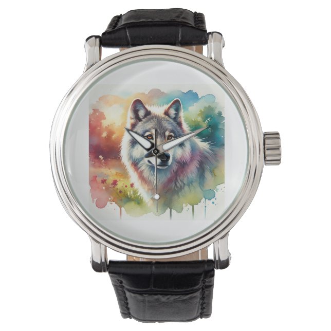 Iberian wolf 060824AREF145 - Watercolor Armbandsur (Framsida)