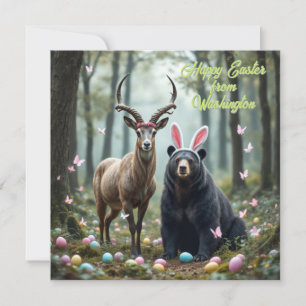 Ibex och amerikansk svart björn med kanin öron julkort
