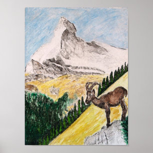 Ibex över att beskåda Matterhornen Poster