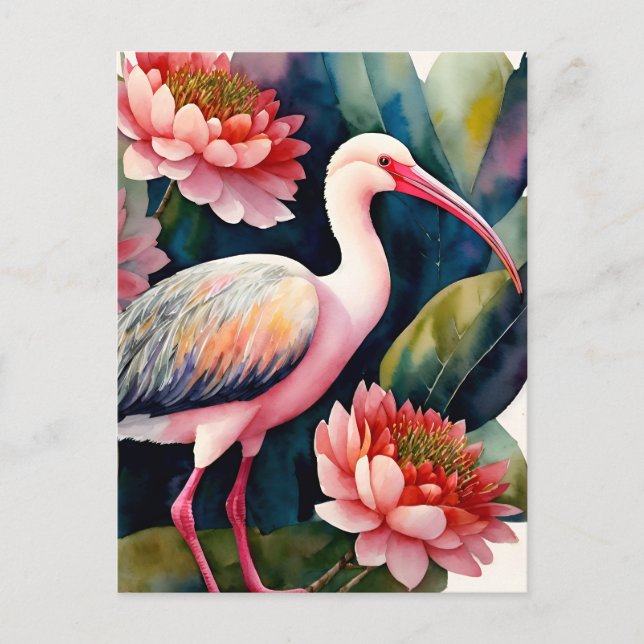 Ibis Blommigt Watercolor Art Vykort (Framsida)