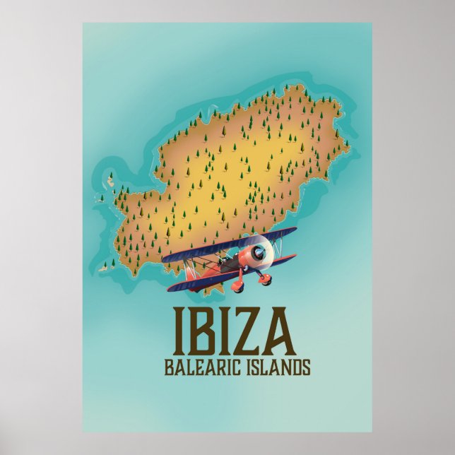 Ibiza Baleariska öarna kartaffisch Poster (Framsidan)