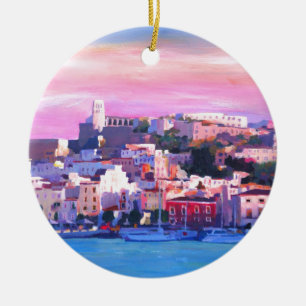Ibiza Eivissa gammal Town och hamnpärla Julgransprydnad Keramik