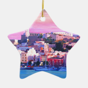 Ibiza Eivissa gammal Town och hamnpärla Julgransprydnad Keramik