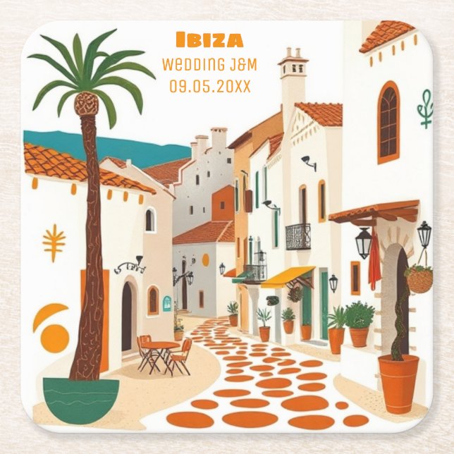 Ibiza Eivissa Spanien Bröllop Event Party Underlägg Papper Kvadrat (Framsidan)