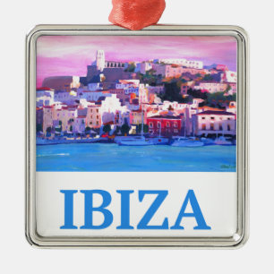 Ibiza för Retro affisch gammal Town och hamn Julgransprydnad Metall