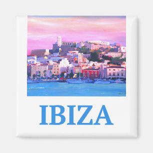 Ibiza för Retro affisch gammal Town och hamn Magnet