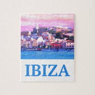 Ibiza för Retro affisch gammal Town och hamn Pussel
