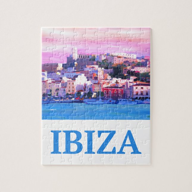 Ibiza för Retro affisch gammal Town och hamn Pussel (Vertikal)