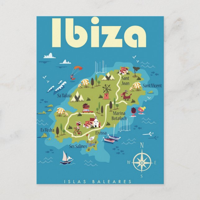 Ibiza Illustrated Karta Vykort (Framsida)