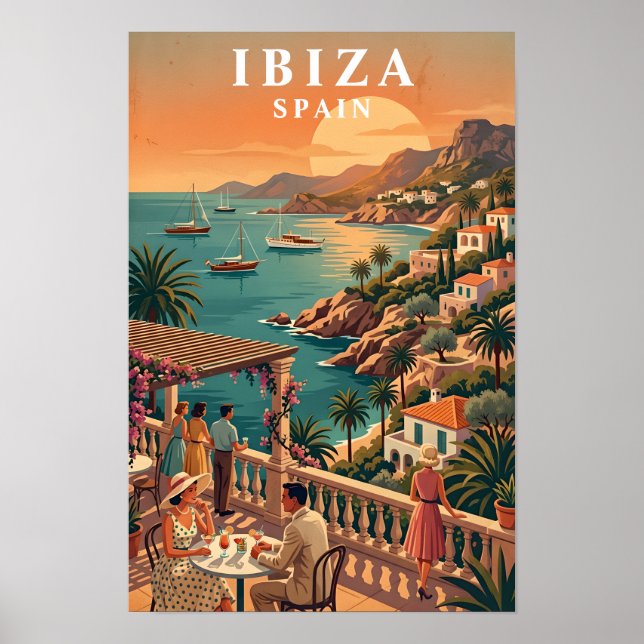 Ibiza resemålning affisch vintage stil spanska ön (Framsidan)