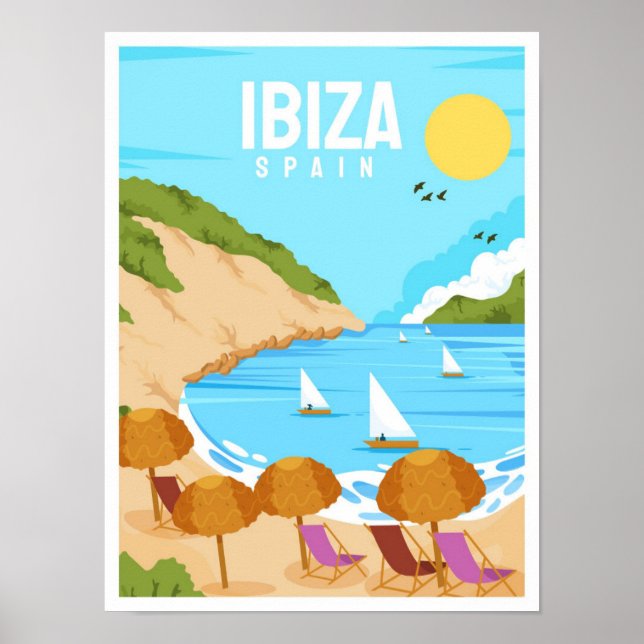 Ibiza Spain Art Vintage resor Illustration Poster (Framsidan)