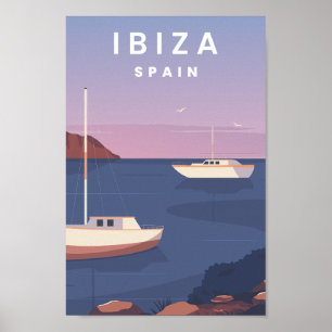 Ibiza Spain Berömd Travel Ställe Illustration Poster